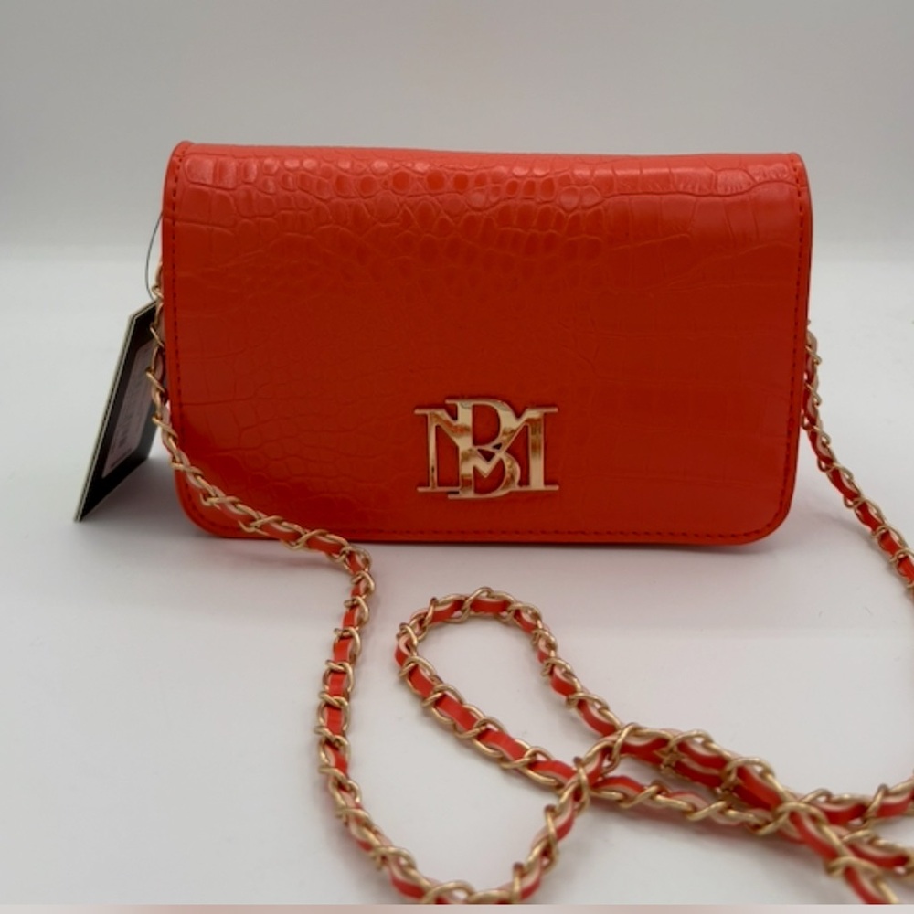 Badgley Mischka Orange Croc-Embossed Crossbody Bag